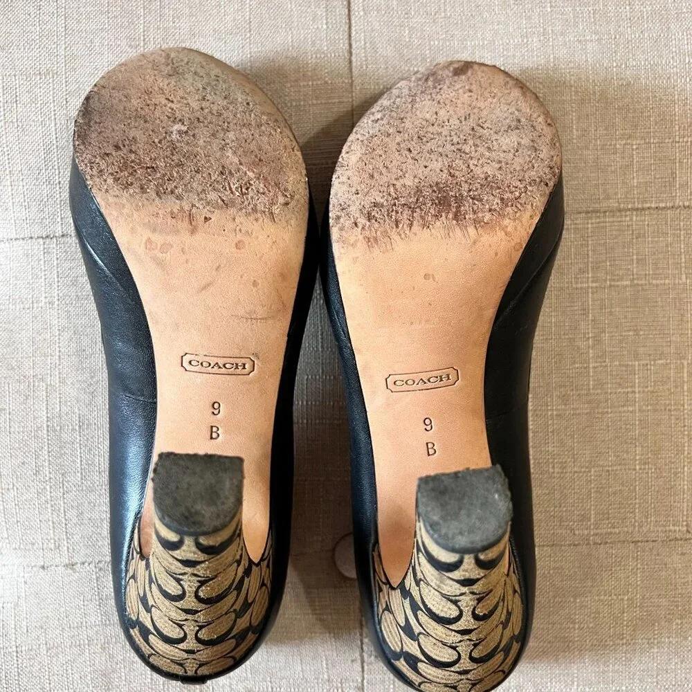 Coach Black Breana Leather Peep Toe Platform Pumps. Coach Logo Heels. Size 9 - Picture 11 of 16